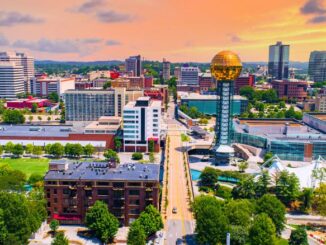 downtown knoxville tennessee skyline during sunset