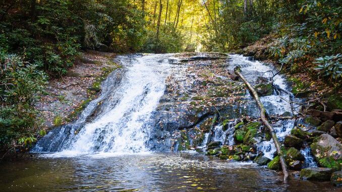 small waterfall in the smoky mountains