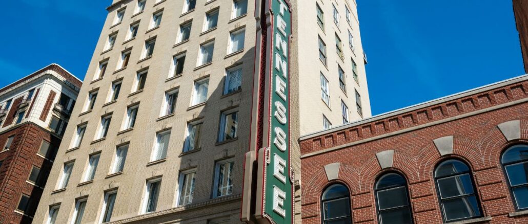 tennessee theater historic sign on gay street in knoxville