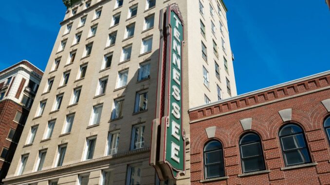 tennessee theater historic sign on gay street in knoxville